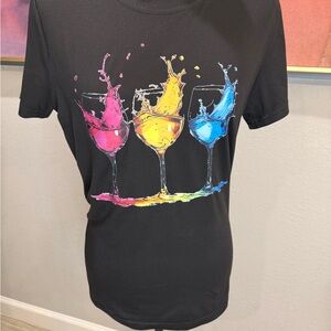 Black T-Shirt with Colorful Wine Glass Design